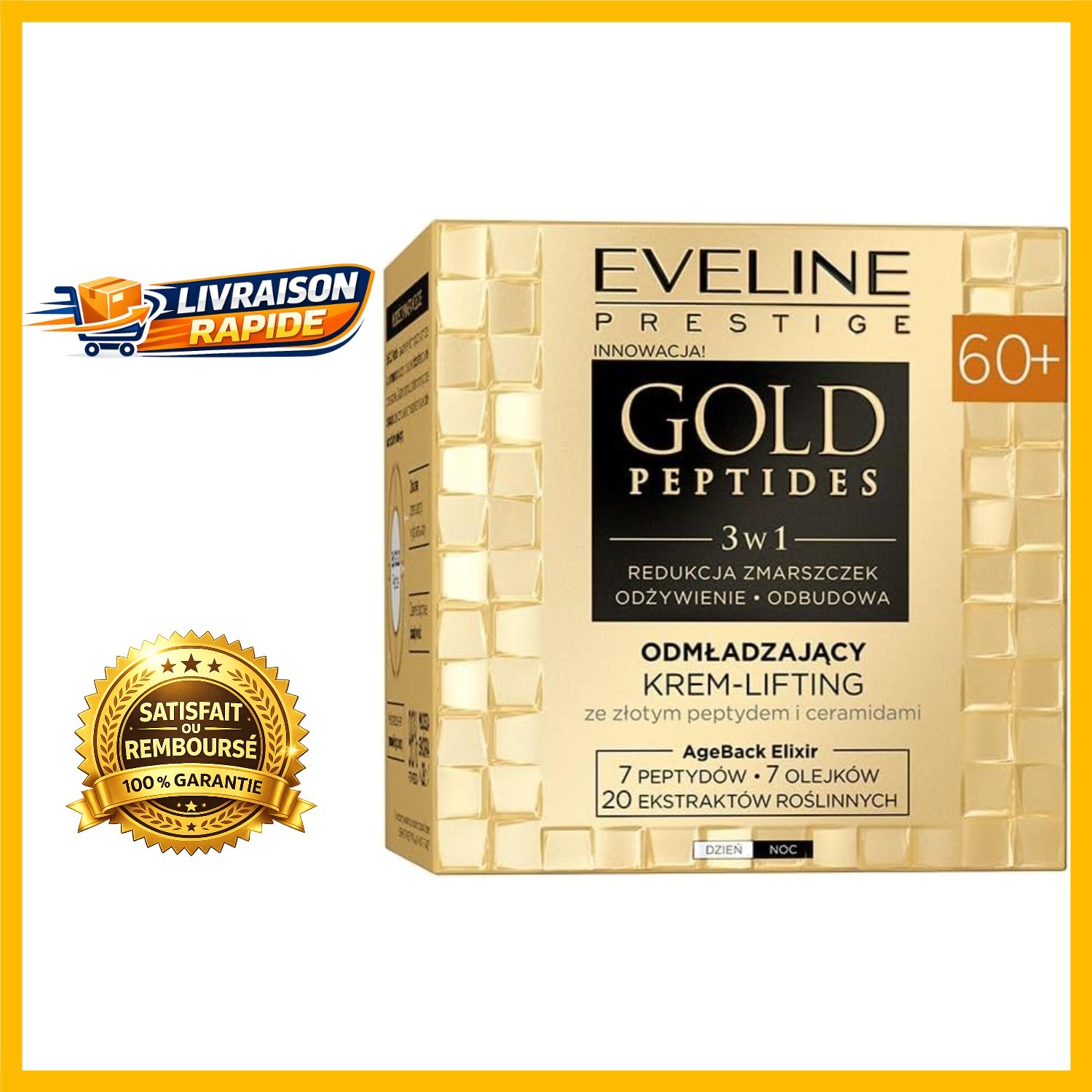 Crème lifting rajeunissante Eveline 50 ml formulée pour lisser les rides profondes 60+