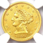 1849 Liberty Gold Quarter Eagle $2.50 Coin. Certified NGC AU Detail. Rare Date!