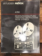 Studer Revox  Model A700 A-700 Reel to Reel Owners / User Manual *Original*