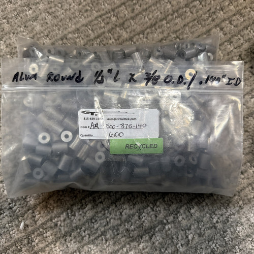 600 Pcs. USED Aluminum Spacers, 1/2” L, 3/8” OUTSIDE Dia., .140 Inside Dia.