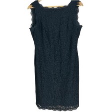 Adrianna Papell Boatneck Lace Sheath Little Black Dress Sleeveless WOMENS SZ 12