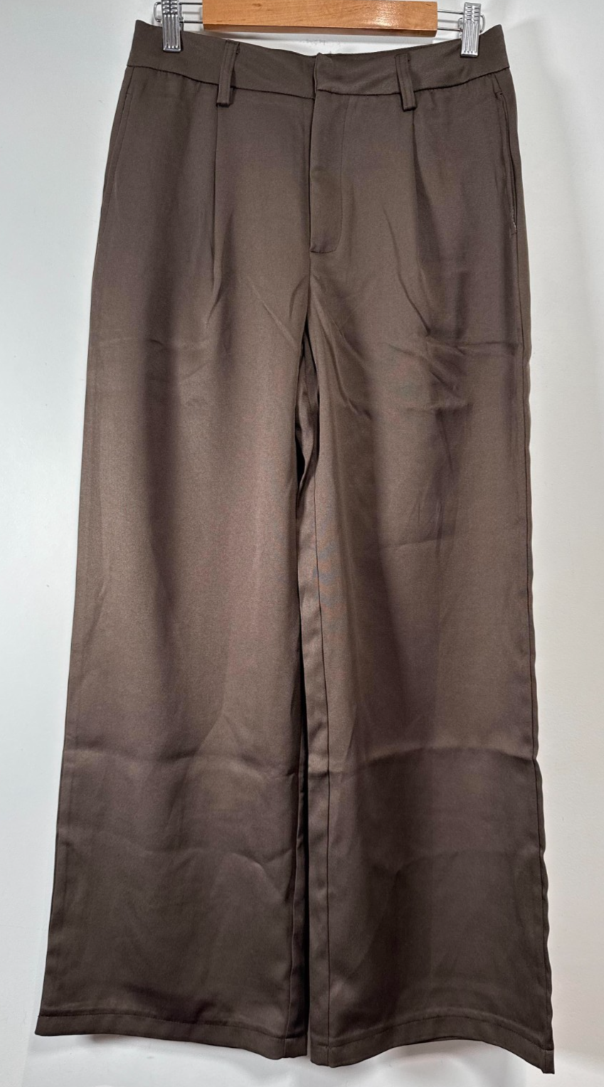 Shein Wide Leg Trousers Womens Small Brown Stretch Pleated Work Pants