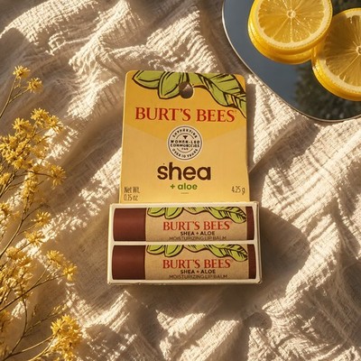 BURT'S BEES Moisturizing Lip Balm Shea+Aloe 2Pack - New