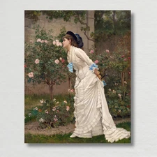 Victorian Woman in the Garden Vintage Painting Giclee Fine Art Paper Print