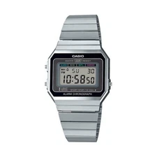 Casio A700W-1ACF Men Slim-Digital Stainless Steel Watch, Black & Silver