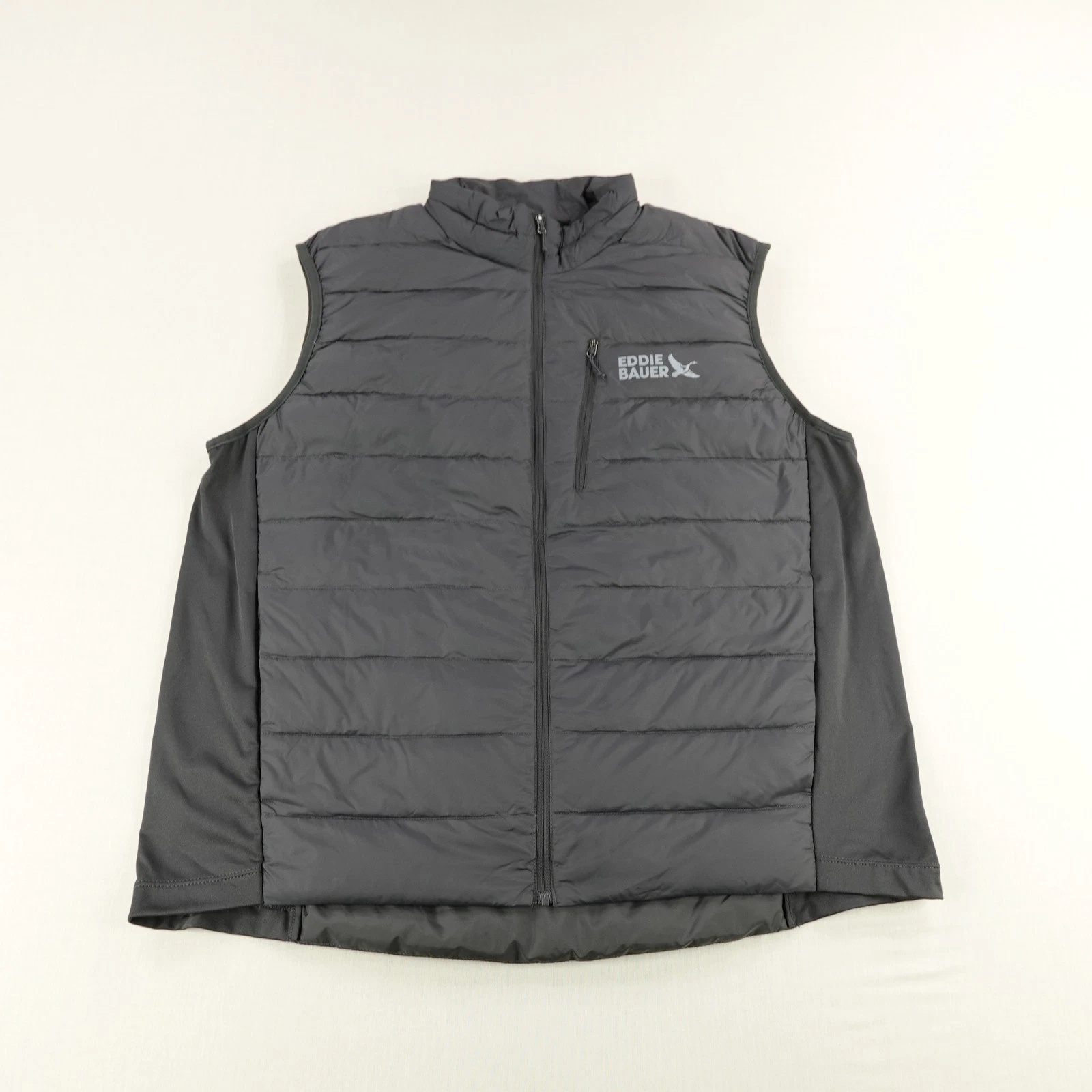 Eddie Bauer Puffer Vest Mens XL Black Gray Down 550 Lightweight Outdoor Hiking