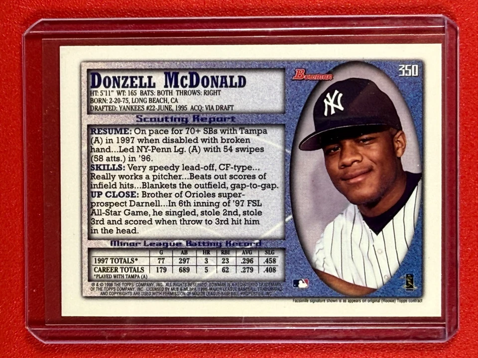 1998 Bowman Chrome Donzell McDonald #350 - International - Image 2 of 2