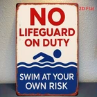 2D, [2D Flat] Vintage "No Lifeguard on Duty" Tin Metal Signs Home Décor Wall Art