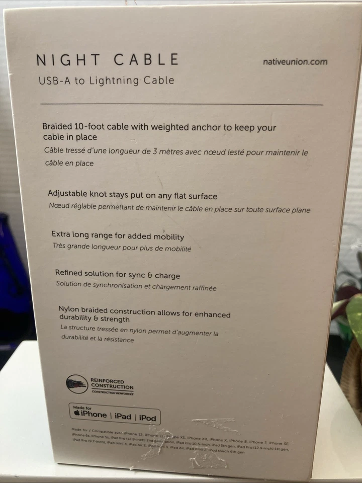 Native Union Night Cable USB-A Cable 10ft Indigo Blue for iPhone iPad Reinforced - Image 3 of 3