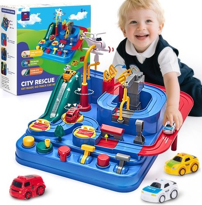 Auto Spielzeug Set mit Rennbahn für Kinder ab 2 Jahre, 3 Fahrzeuge, Montessori