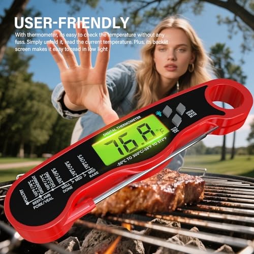 Meat Thermometer Digital - Instant Read Waterproof Food Thermometer with Red Meat Thermometer Digital - Instant Read Waterproof Food Thermometer with Red