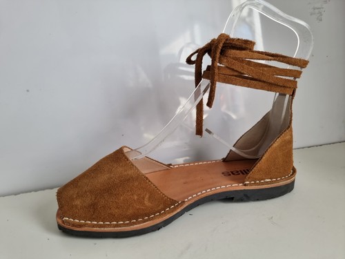 SANDALI SLINGBACK ESTIVI SOLILLAS UK 4 EU 37 DONNA MARRONI PELLE SCAMOSCIATA PIATTI - Foto 9 di 15