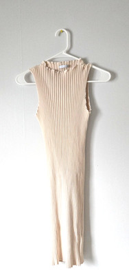 John Elliott Womens  Ribbed Knit Cutout Dress Beige Sleeveless Midi Size 1