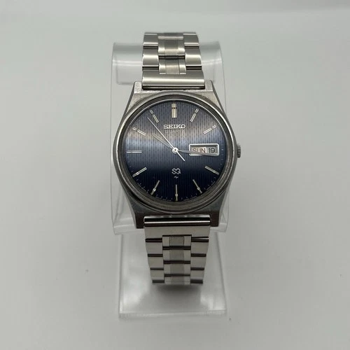 Vintage 80s Seiko SQ 7123-8439 Quartz Blue Dial Day-Date Men's Watch New Battery