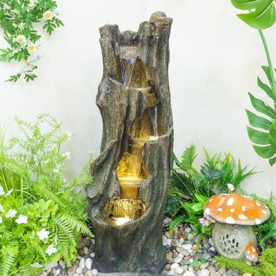 Outdoor Waterfall Fountain with LED Lights, 39.4in Tree Design for Garden Patio