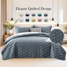Quilted Bedspread Set with Pillow Shams Soft Quilt Set Coverlet Throw Queen King