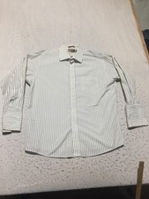 Michael Kors Dress Shirt Mens XL 17.5 32/33 White Beige Striped Long Slv Pocket