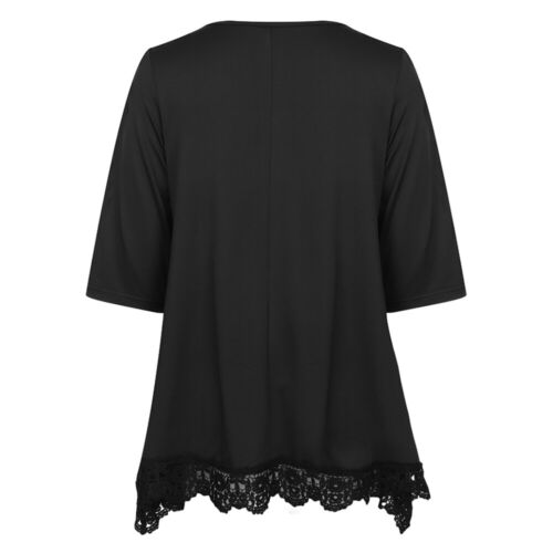 Summer Women Lace V-Neck Hollow 3/4 Sleeve Blouse Shirt Lady Pullover Tunic Tops - Picture 11 of 16