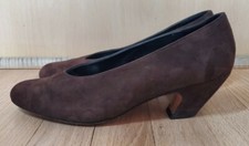 90s 2000s Vintage Robert Clergerie brown suede block heel pumps women shoes 7