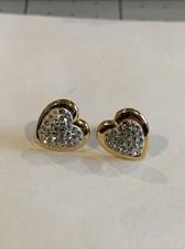 Gold Tone Heart Shape Stud Earring Rhinestones Valentine