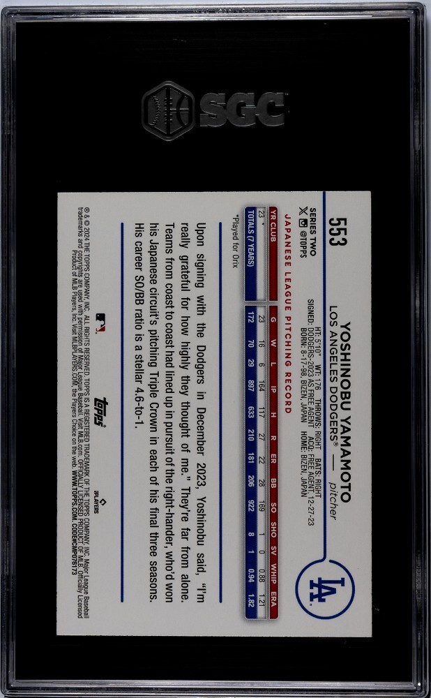 2024 Topps Series 2 - Yoshinobu Yamamoto #553 (RC) SGC GM 10