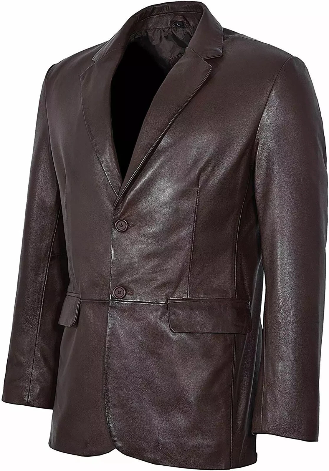 Men's Dark Brown Genuine Lambskin Leather Blazer Two Button Coat Soft Jacket