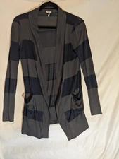 Splendid Women's Open Front Top Size XS Striped Pima Cotton Modal Pockets