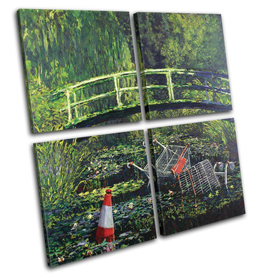 Water Lilies Banksy Painting MULTI CANVAS WALL ART Picture Print VA