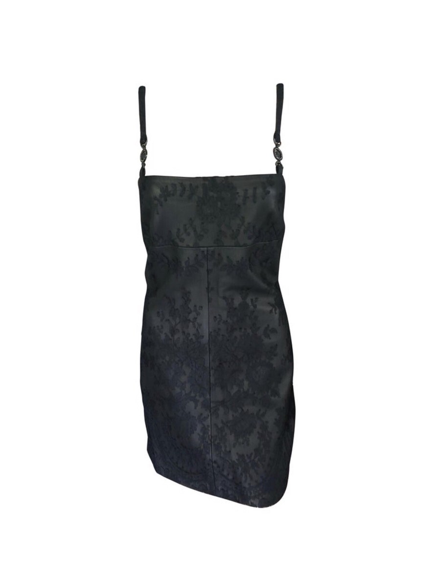Gianni Versace F/W 1996 Vintage Lace and Leather Black Mini Dress