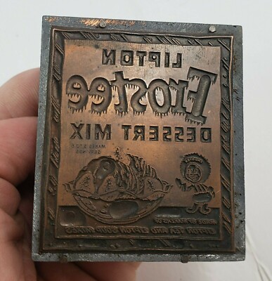 Vintage Lipton Frostee Dessert Mix Wood Block Ink Stamp Advertising Print Block