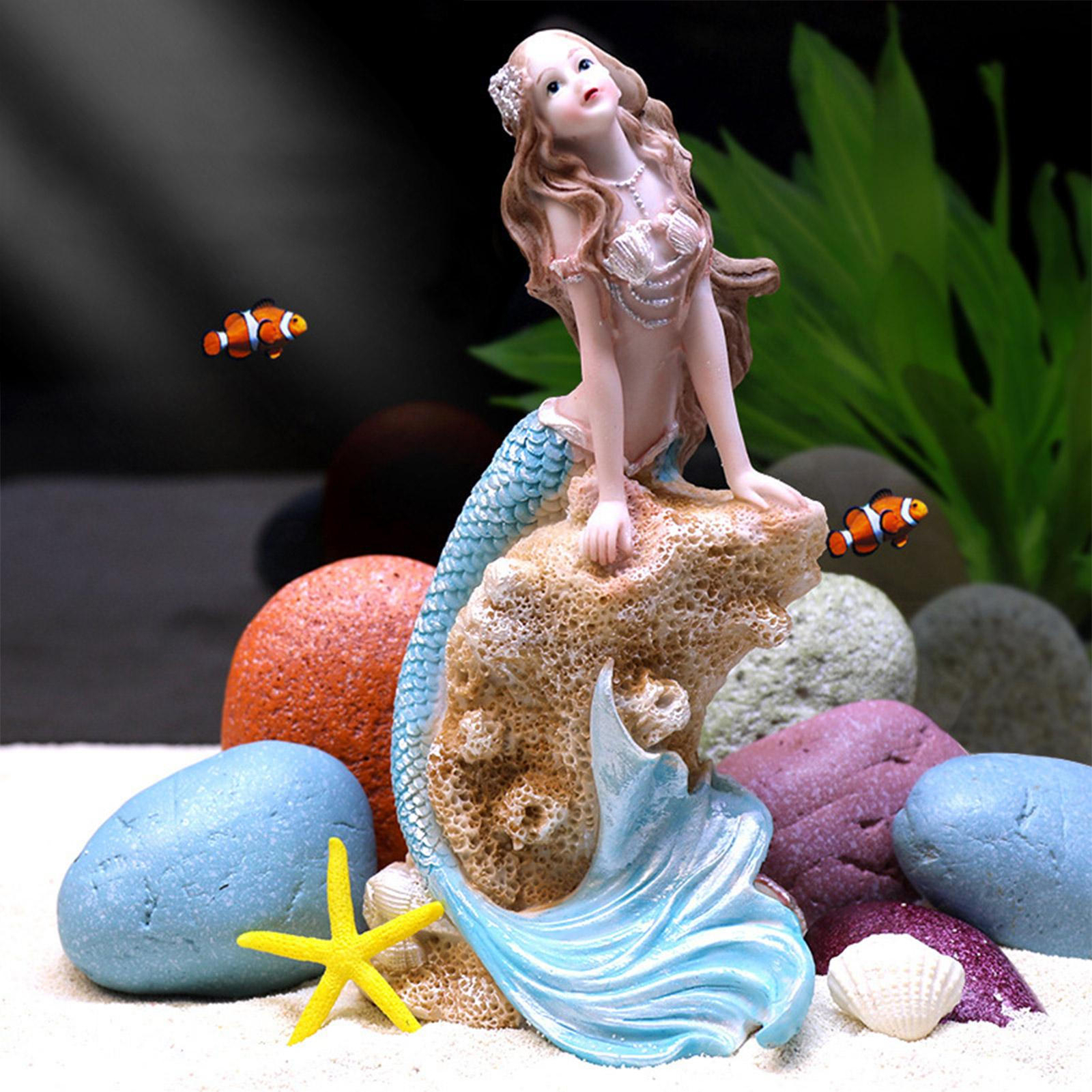 Mermaid Aquarium Ornament Resin Mermaid on Rock Cute Fish Tank