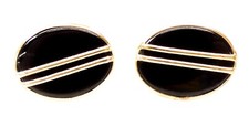 14K Yellow Solid Gold Onyx Oval Post Earrings