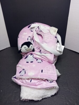   Petite L'amour for Plush Travel Baby Blanket-Headrest  Set 30'' x 40'' Penguin