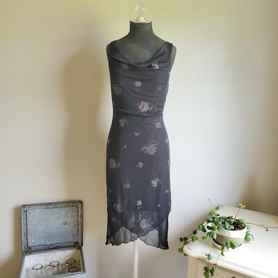 Y2K Black Floral Formal Dress Handkerchief Hem Glitter Overlay | eBay Y2K Black Floral Formal Dress Handkerchief Hem Glitter Overlay | eBay