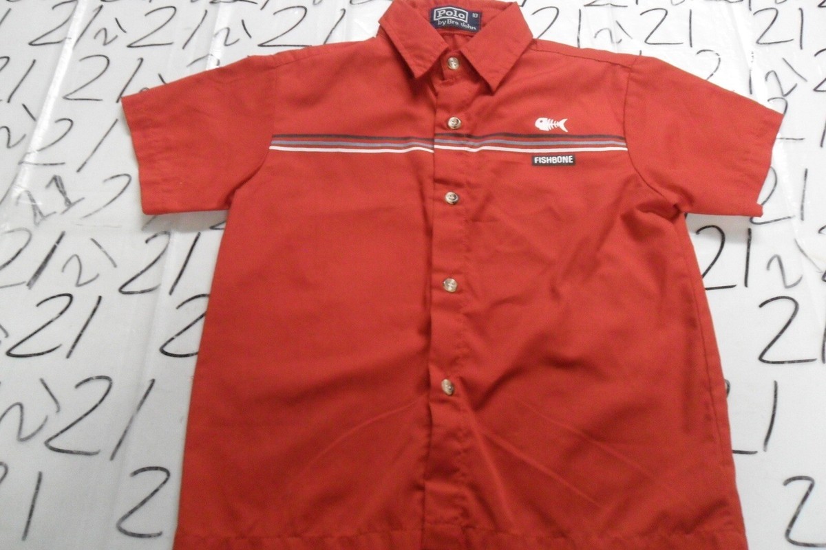 ジュン Medium Size 10 Kids Red Fish one Button Up Ska Reggae Punk Polo