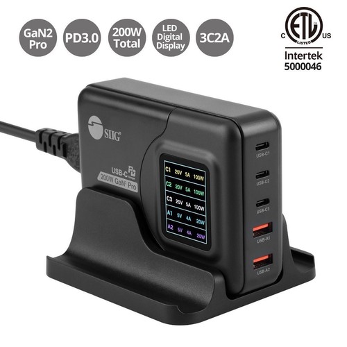 SIIG AC-PW1Y11-S1 200W GaN PD Charger with Charging Display- 3C2A - 第 2/11 張圖片