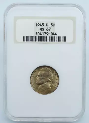 1945-D Jefferson Silver War Time Nickel NGC MS 67 Old Holder  - C1336