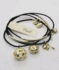 Fossil Bracelet Matte Gold Tone Charm Layered Cord Set of 4 Stackable