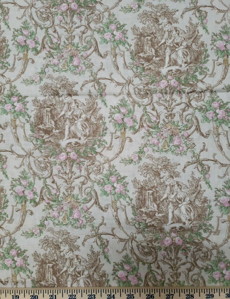 1yd 20"x 42" 100% Algodón, Tolie, Plantas Rosa y Verde, Marrón  Foto 2 de 2