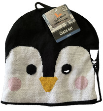 Winter Child Penguin Beanie Cabin Hat Field Stream Lined Youth Black White New