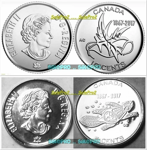 2x CANADA 2017 CANADIAN NICKEL & DIME 150TH ANNIVERSARY 5 & 10 CENT COIN LOT UNC