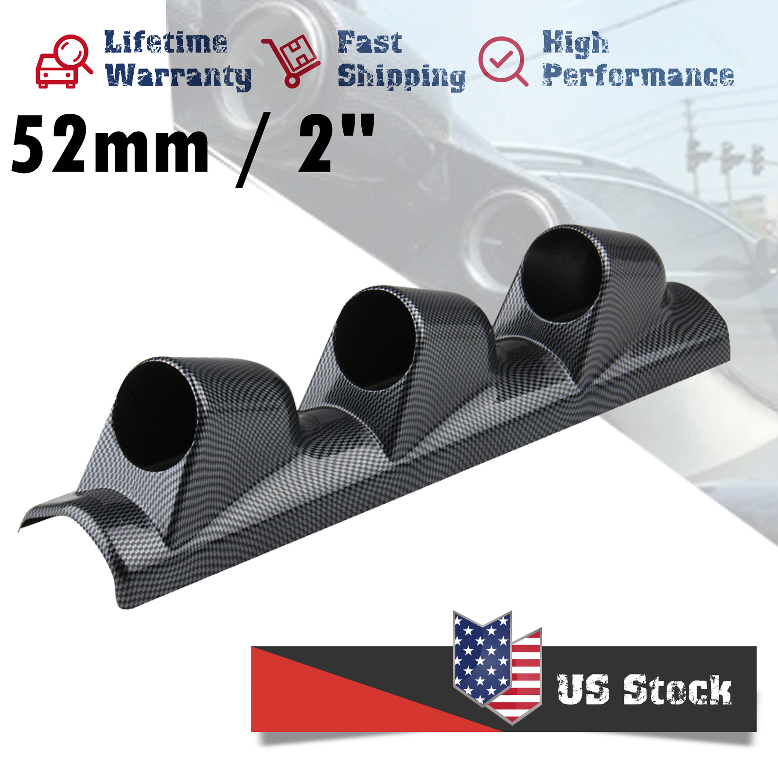 New Carbon 52mm 2''LEFT HAND DRIVE Pod A Pillar Triple 3 Hole - Foto 5