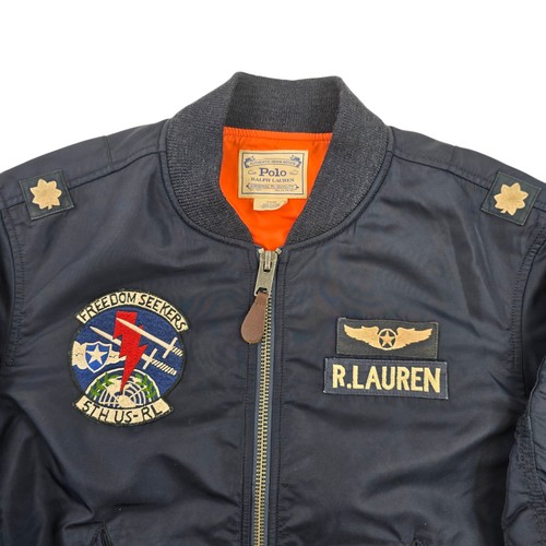 Polo Ralph Lauren MA-1 Military Patch Flight Bomber Jacket Blue Men's Small - Picture 5 of 9