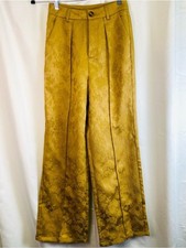 Cider Gold Jacquard Wide Leg Pants XS High Rise Floral Satin Boho Glam