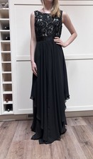 Elegant Black FORMAL DRESS Gown with Beaded Lace Bodice Flowing Tiered Size 8