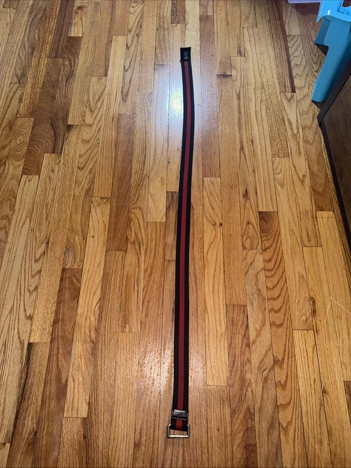 Cinto masculino Ralph Lauren polo retangular anel 49 polegadas preto listra vermelha ponta de couro - Imagem 2 de 4