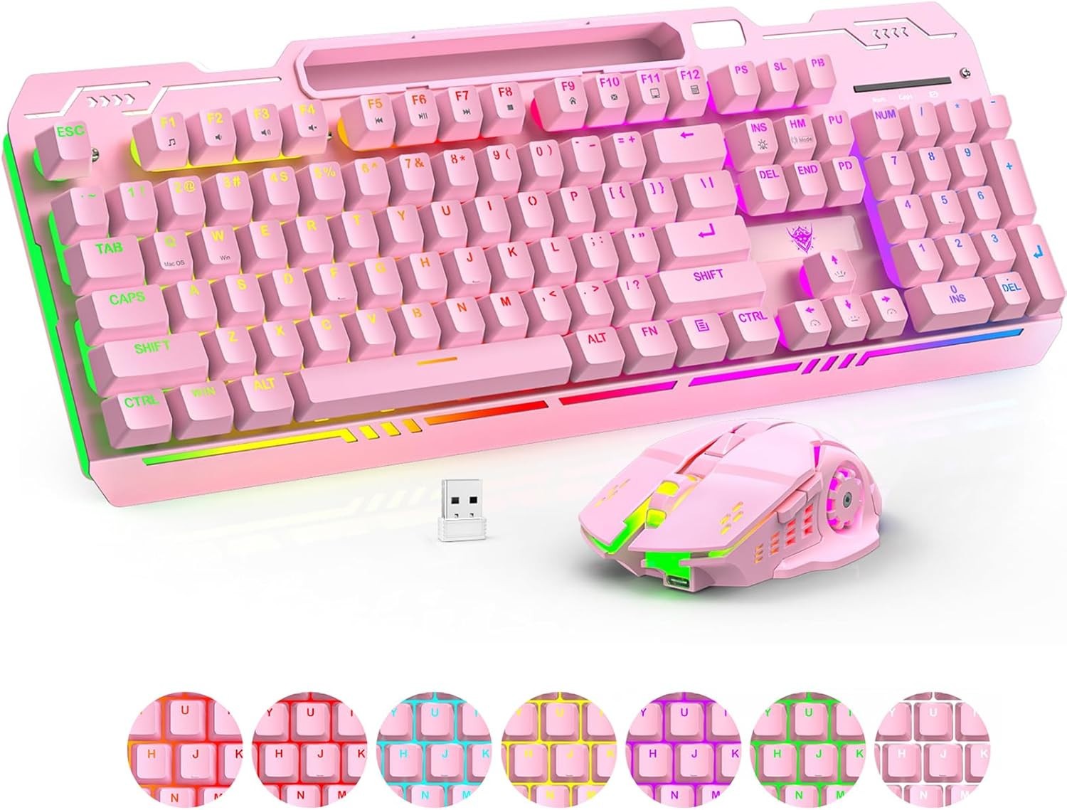 Wireless Gaming Keyboard and Mouse Combo, RGB Backlit Rechargeable 2000 mAh Batt