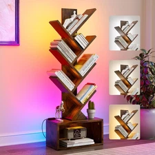 6 Tier Tree Bookshelf with Lights, LED Book Tree Bookcase with Storage Organi...