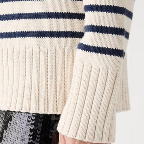 NWT J. Crew Cotton Turtleneck Sweater In Stripe Ivory Black M - Picture 3 of 9
