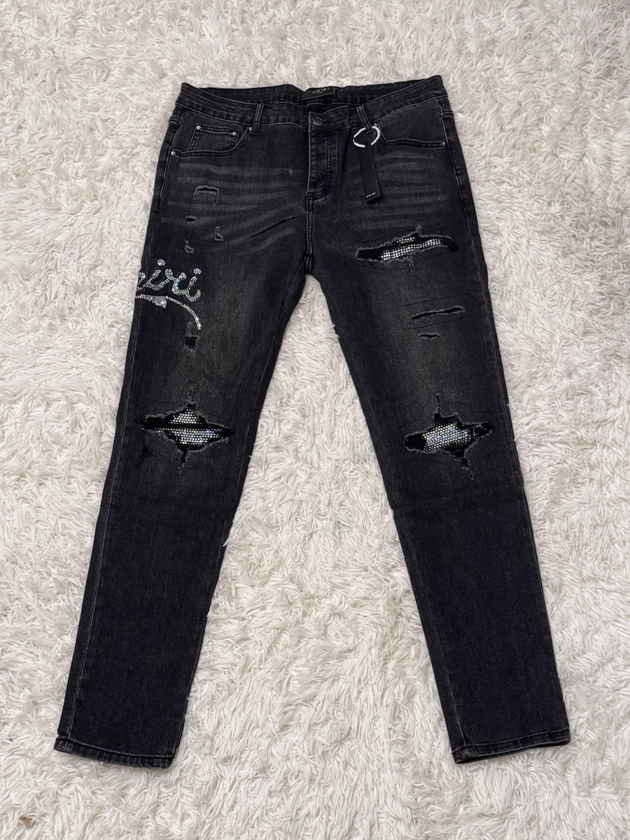 Amiri Jeans- Black Denim Amiri Sparkle Rip Design Size 36 Brand
